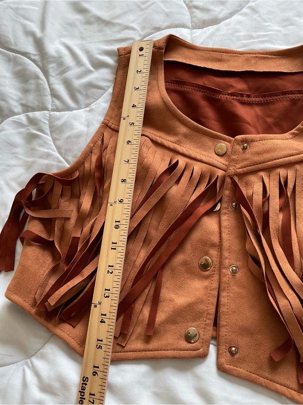 LYPOBALA Suede Fringe Cropped Vest - Rust - Picture 2 of 5